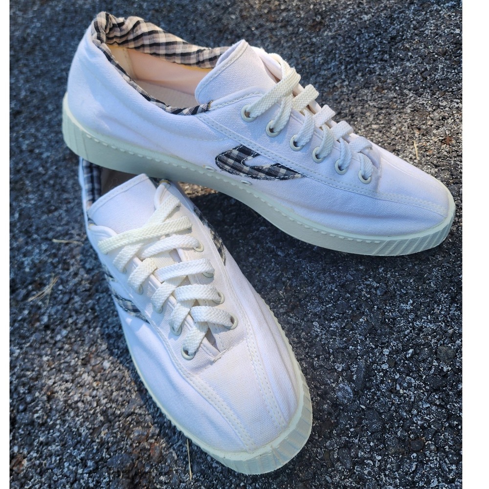Vintage 80s Tretorn Nylite Gingham Plaid Canvas Tennis‎ Sneakers White Women 10